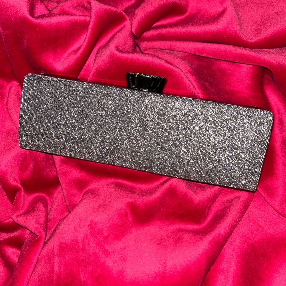Kate Landry Stunning Silver Glitter Rectangular Clutch Purse